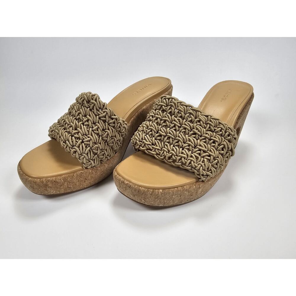 Vince Nicki Crochet Platform Sandal Cork High Heel Open Toe Shoes Sand 9.5M